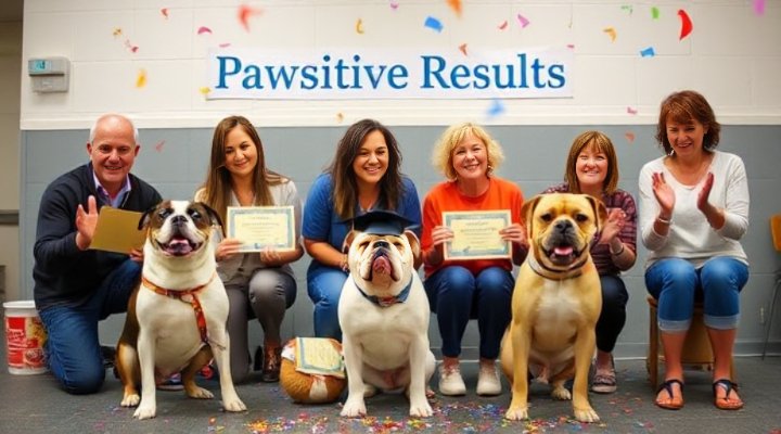 Proud dogs and owners receiving training certificates