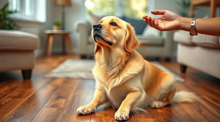 A well-behaved dog sitting calmly for a treat