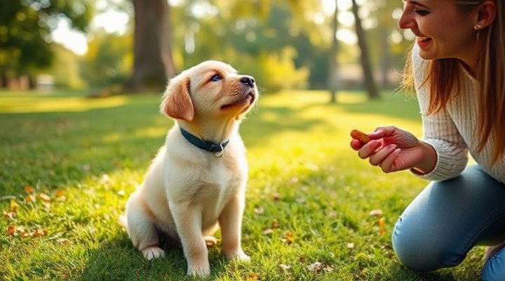 Adorable golden retriever puppy learning the 'sit' command