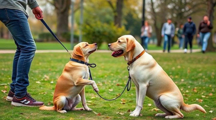 Owner and dog practicing no-jump commands