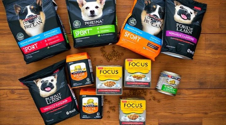 Different Purina Pro Plan formulas displayed together