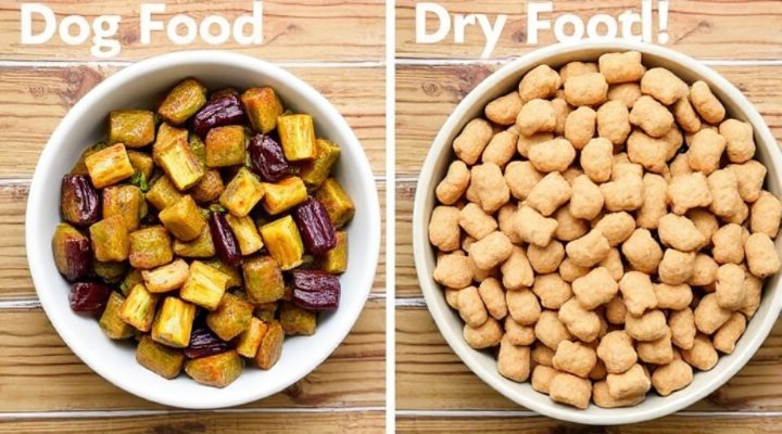 Side-by-side comparison of fresh dog food and traditional kibble
