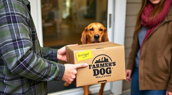 A customized Farmer's Dog meal package being delivered to a home