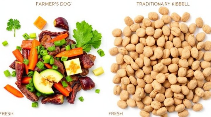 Side-by-side comparison of Farmer's Dog fresh food and dry kibble