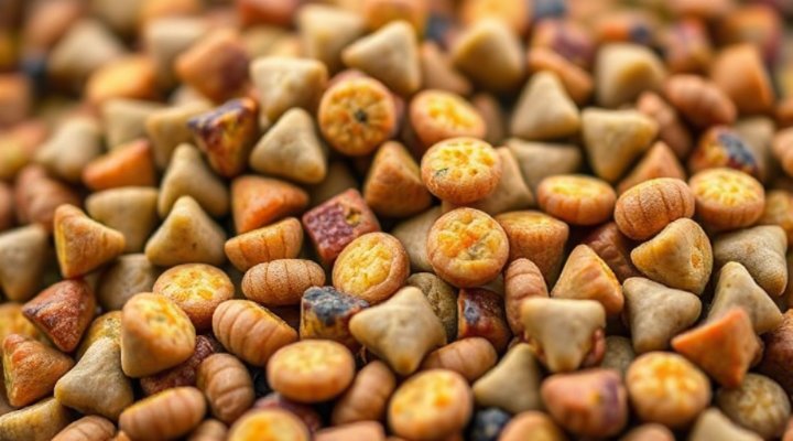 Close-up of Acana dog food showing fresh ingredients