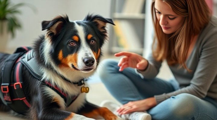 A service dog nudging its owner's hand during an anxiety attack
