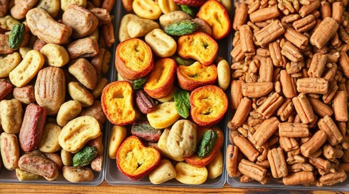 Close-up comparison of different dry dog food ingredients