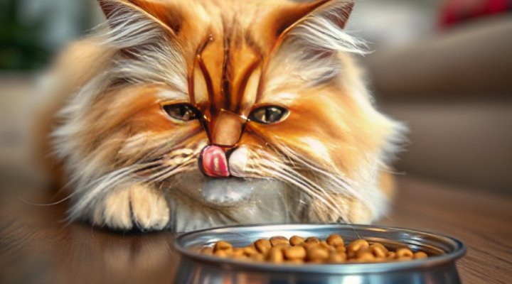 Happy cat enjoying a meal of Sheba cat food