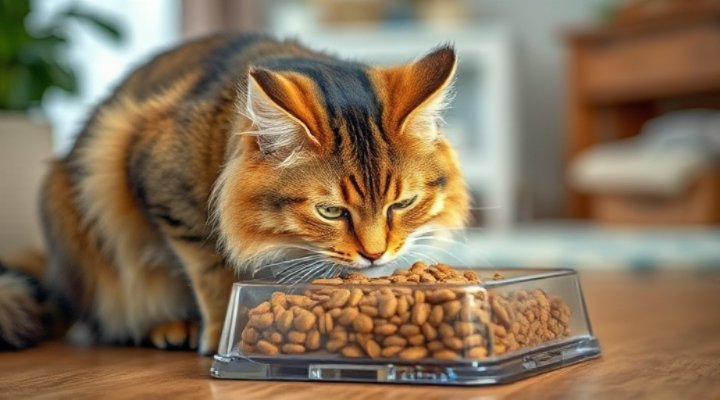 Adorable cat enjoying a fresh meal from pet food delivery service