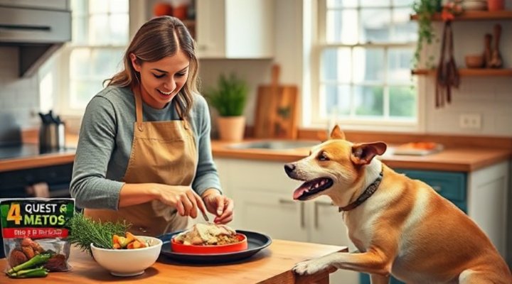 A caring owner preparing raw food for their dog