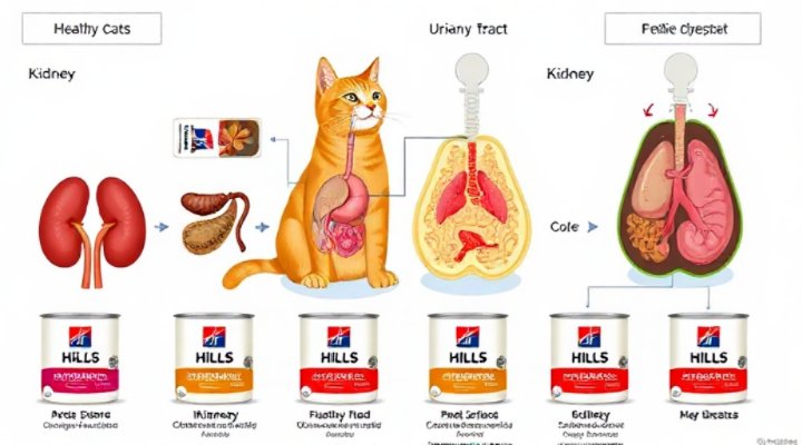 Educational illustration showing benefits of prescription nutrition on cat health