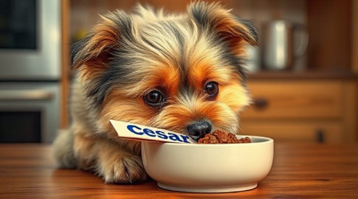 Cesar dog food gourmet wet food served in a small portion for a picky eater dog
