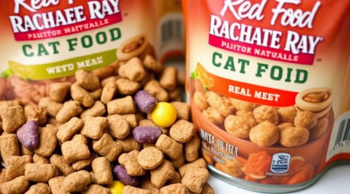 Detailed view of Rachael Ray cat food showing natural ingredients and balanced nutrition