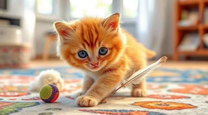 A cute kitten engaging in playful behavior to develop skills