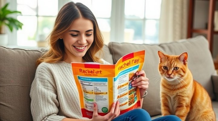 Responsible cat owner examining Rachael Ray cat food ingredients to learn about feline nutrition